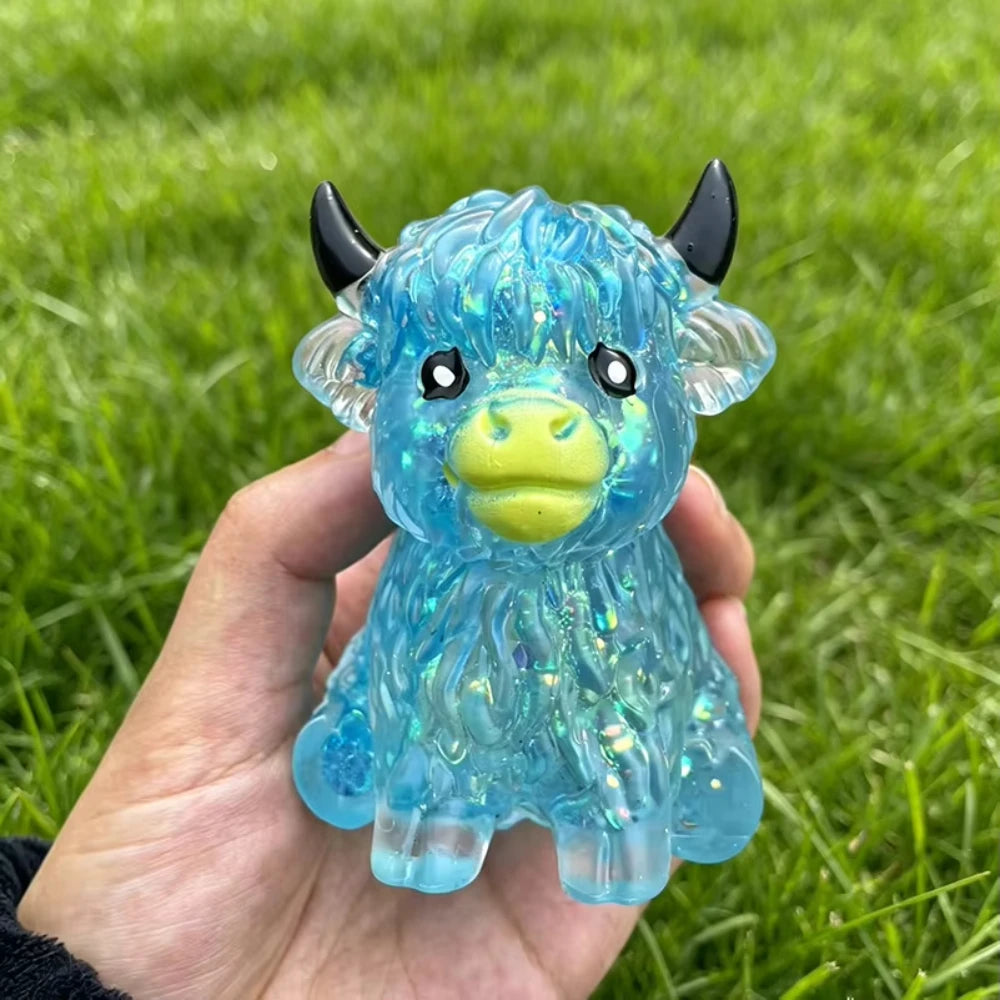 Cute Highland Cow Squeeze Toys Maltose Squishy Glitter Soft Animal Slow Rising Anti Stress Relieve Anxiety Sensory Fidget Toy Peaceful Pleasures Health and Wellness