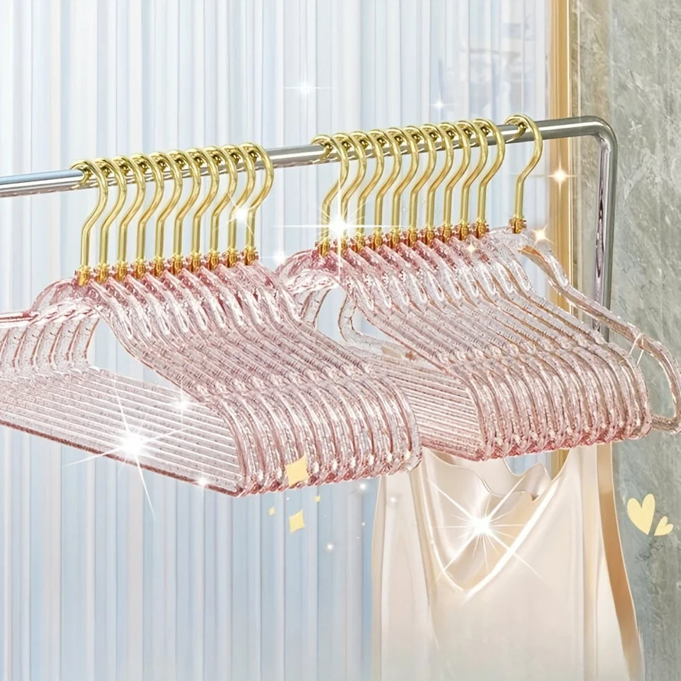 10Pcs Clear Clothes Hangers Acrylic Hanger Clothing Organizer Wardrobe Pants Coat Hanger Drying Rack Transparent Gold Hook Peaceful Pleasures Health and Wellness