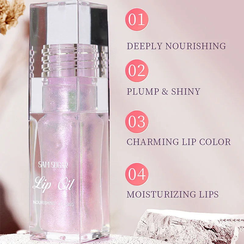 Color Changing Lip Oil Moisturizing Nourishing Soft Brush Head Smooth Translucent Non-Sticky 3D sparkles like a river of stars Peaceful Pleasures Health and Wellness