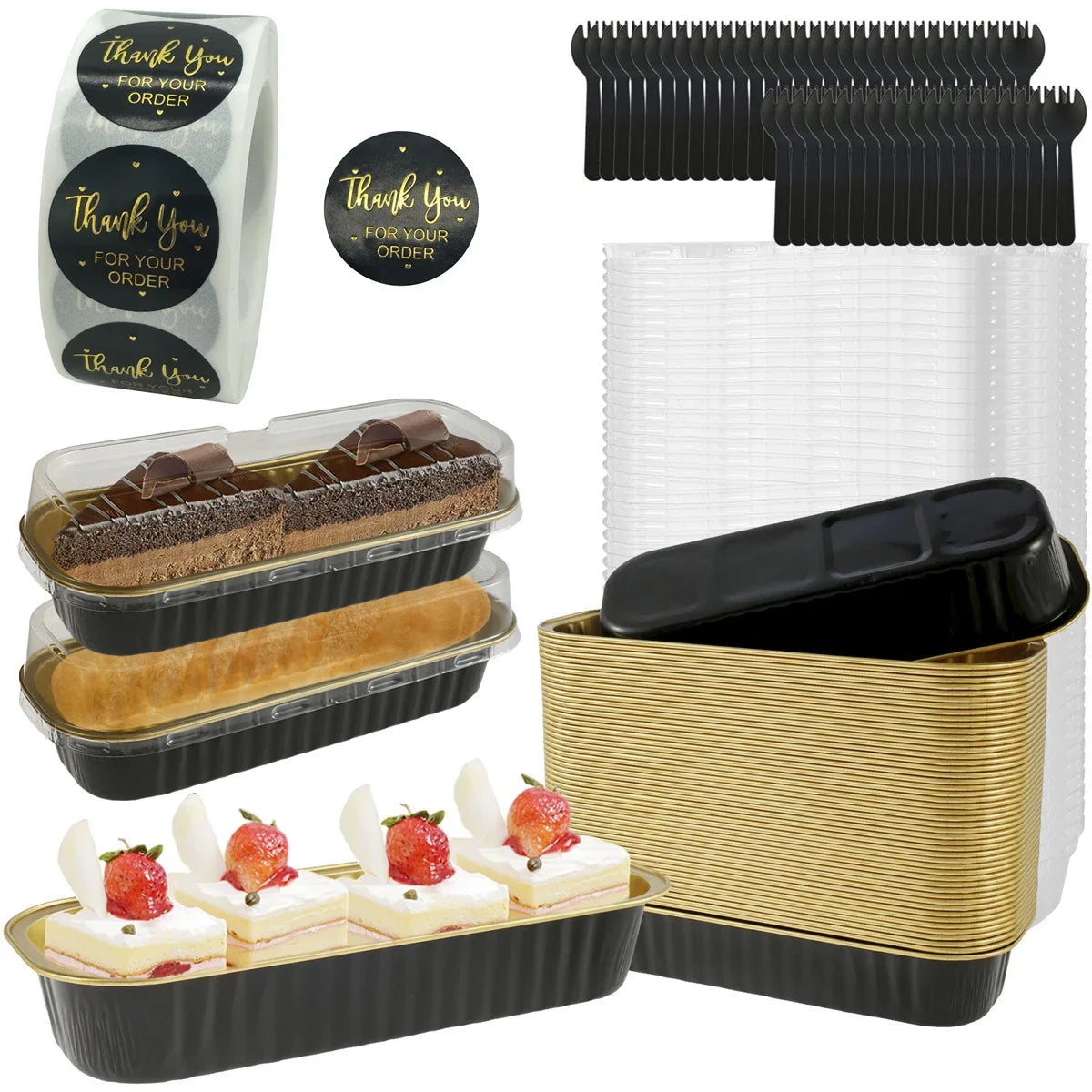 50-Set Mini Loaf Pans with Lids, Spoons & Sticker Roll | 6.8oz Aluminum Foil Baking Pans – Oven & Air Fryer Safe