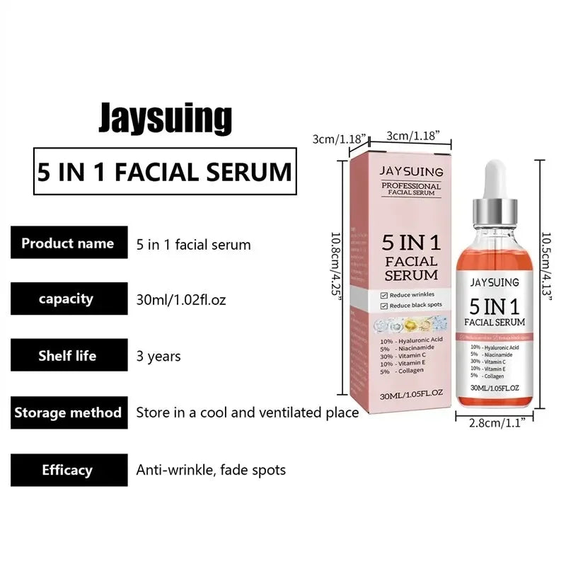 1/2/3pcs 5 In 1 Facial Serum Fade Fine Lines Firming Skin Shrink Pore Moisturizing Brightning Hyaluronic Acid Retinol Face Serum Peaceful Pleasures Health and Wellness