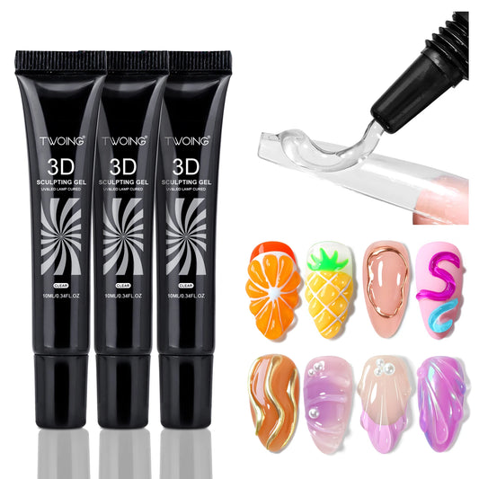3pcs 3D Nail Art Gel - DIY Designs,Waterproof Sculpting gel，Waterproof Nail Art Design Gel for Intricate Carvings & Shapes 10ml Peaceful Pleasures Health and Wellness