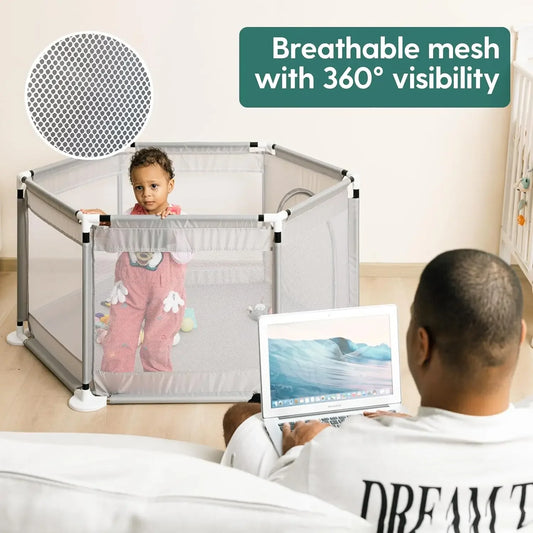 Breathable Mesh Portable Foldable Baby Playpen for Toddlers Indoor Outdoor playground Kids Activity Center Safety Fence Peaceful Pleasures Health and Wellness