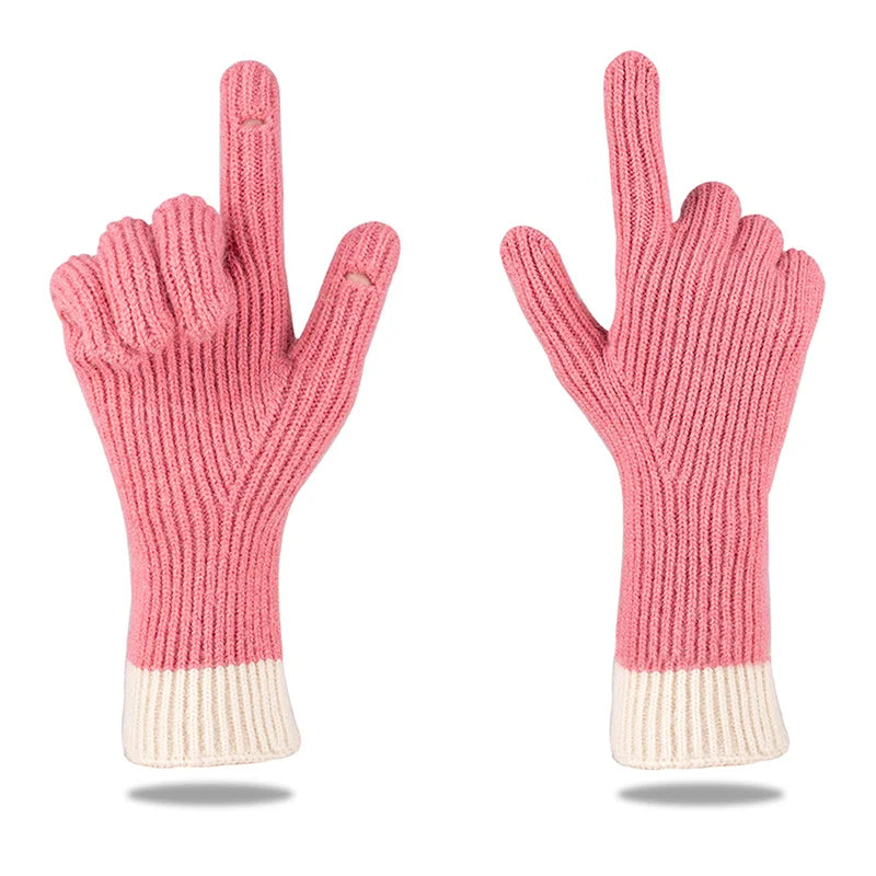 Unisex Knit Touch Screen Winter Gloves – Warm Patchwork Style