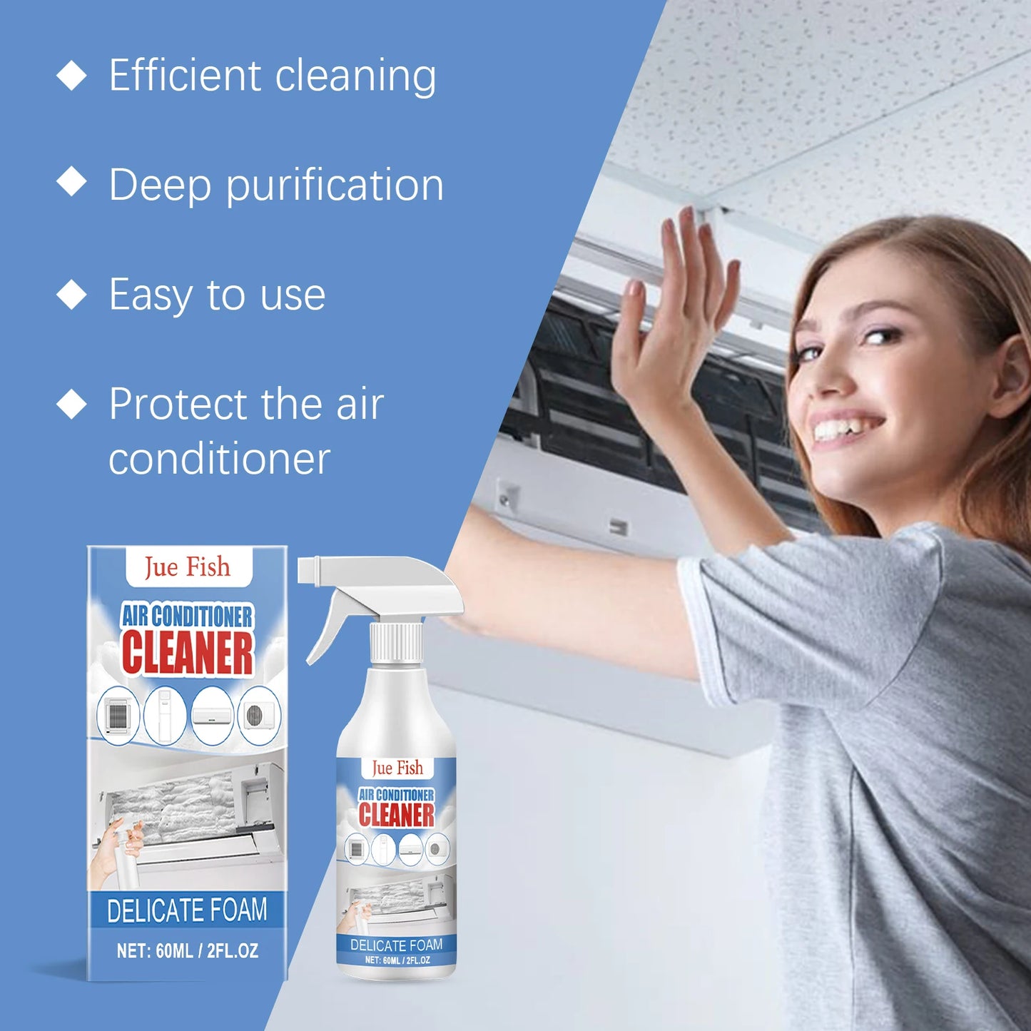 Jue-Fish AC Cleaner Spray | No-Dismantle Foam & Odor Remover
