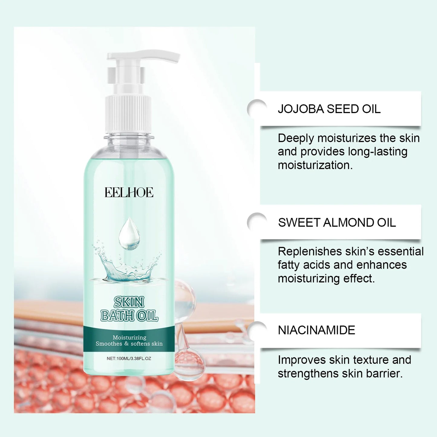 EELHOE Nicotinamide Bath Oil for Brightening Skin Repair Peaceful Pleasures Health and Wellness