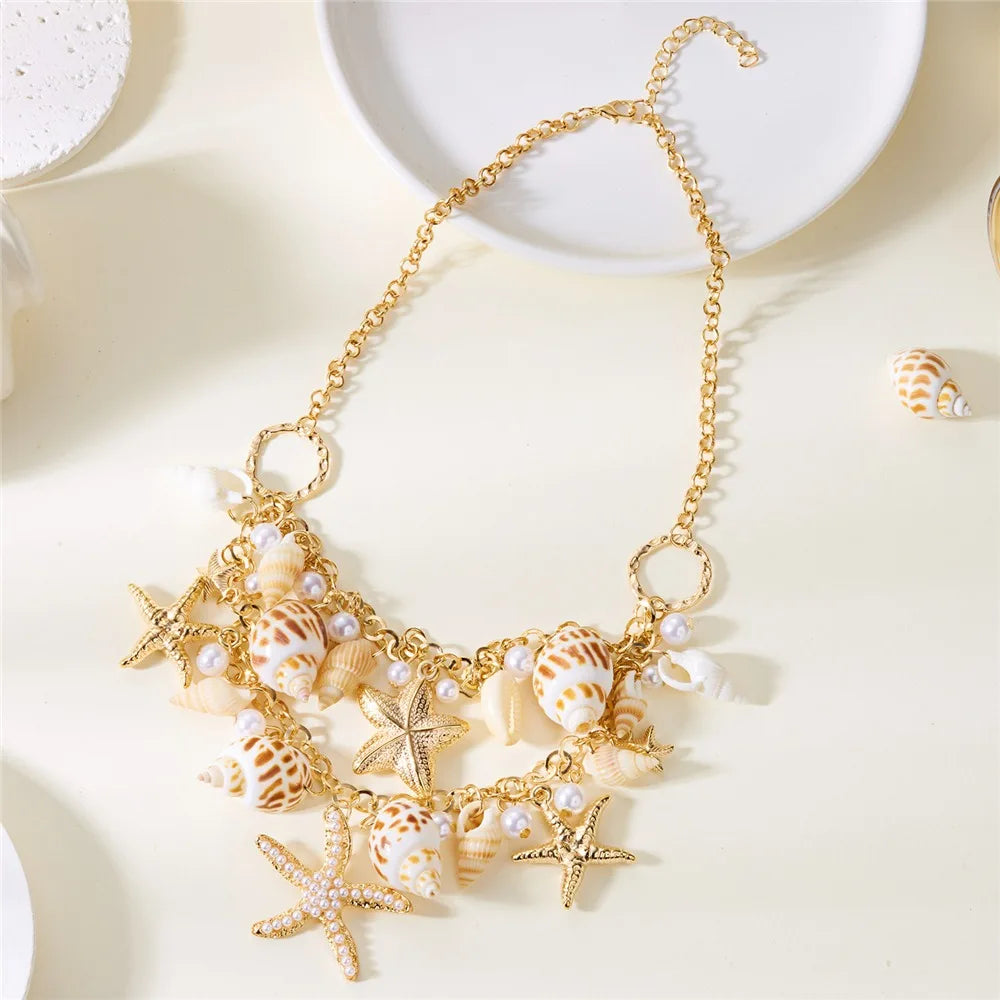 Bohemian Beach Jewelry Set – Starfish Necklace & Waist Chain