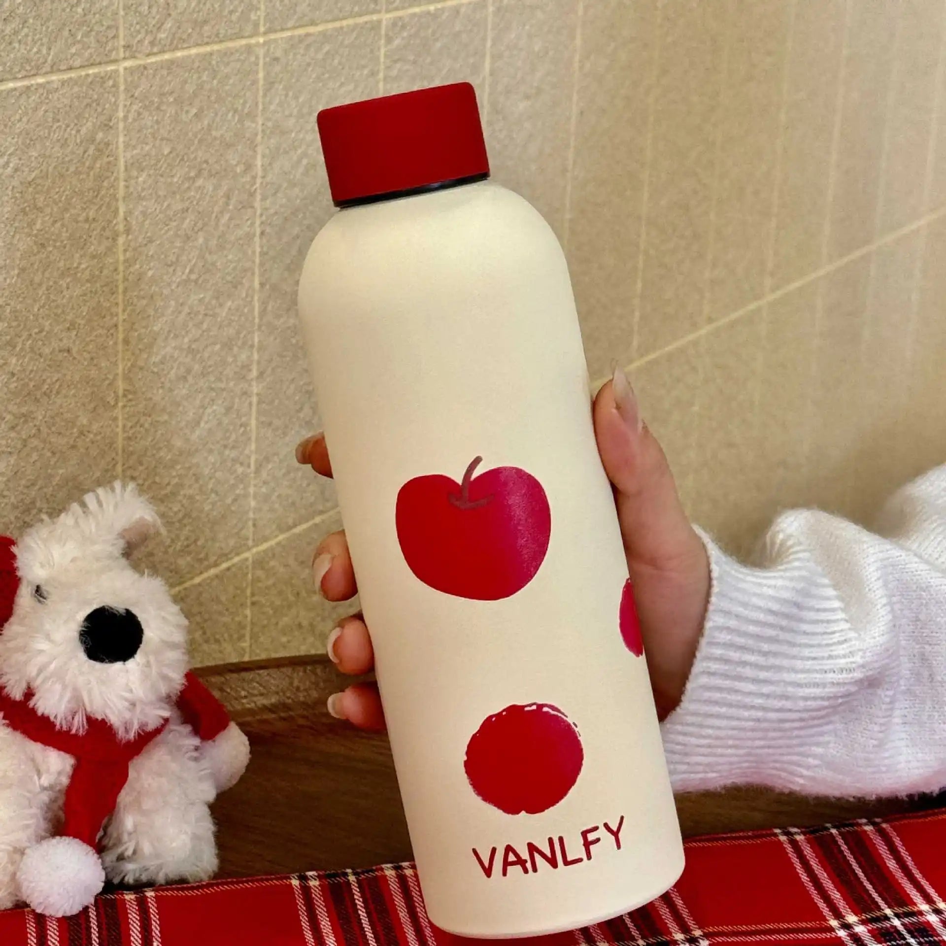 New Cute Dogs Small Mouth Vacuum Bottles Red Matte Dogs Stainless Steel Insulation Cups New Year Christmas Gift Cups Wholesale Peaceful Pleasures Health and Wellness apple 500ml