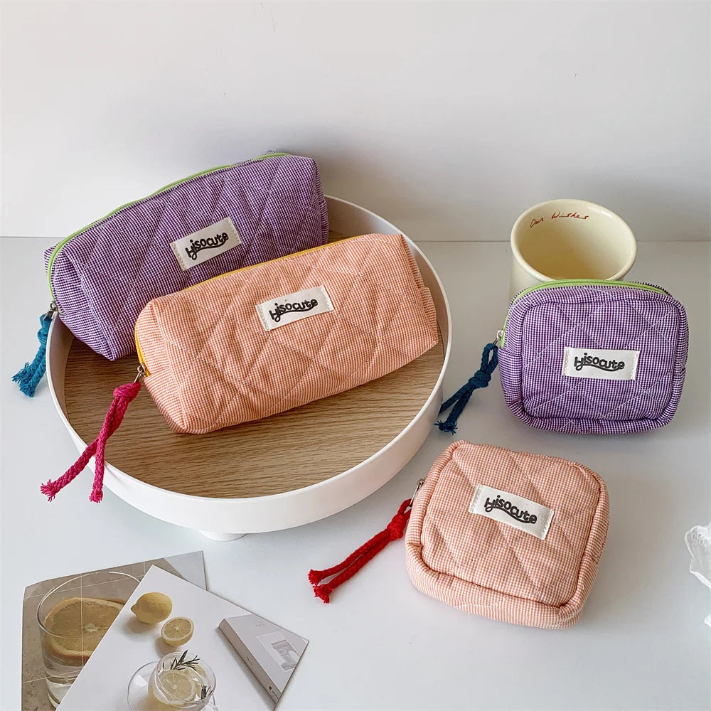 3-Piece Plaid Cosmetic Bag Set – Large Capacity Toiletry Organizer