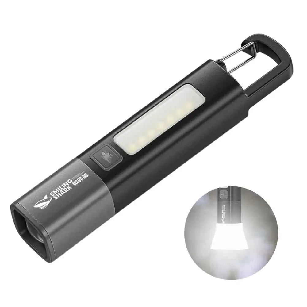 Smiling Shark SD1023 LED Torch Light XPE Super Bright Flashlight with Hook Camping Light USB Rechargeable Zoomable Waterproof Peaceful Pleasures Health and Wellness A