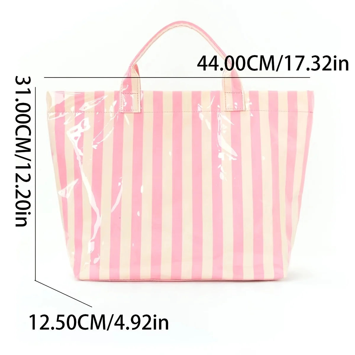 Large Striped PVC Tote Bag – Waterproof Glossy Handbag PVC Tote Bag Peaceful Pleasures Health and Wellness