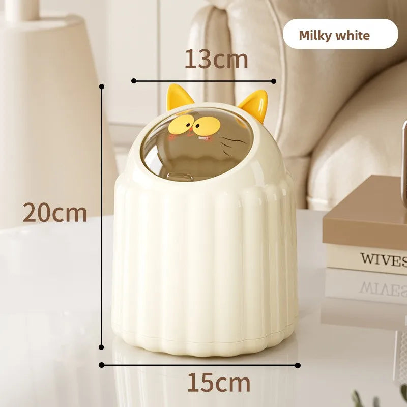 Adorable Mini Desktop Trash Can Small Cute Covered Waste Bin for Office Student Desk Paper Basket - Eco-Friendly & Space-Saving Peaceful Pleasures Health and Wellness Creamy