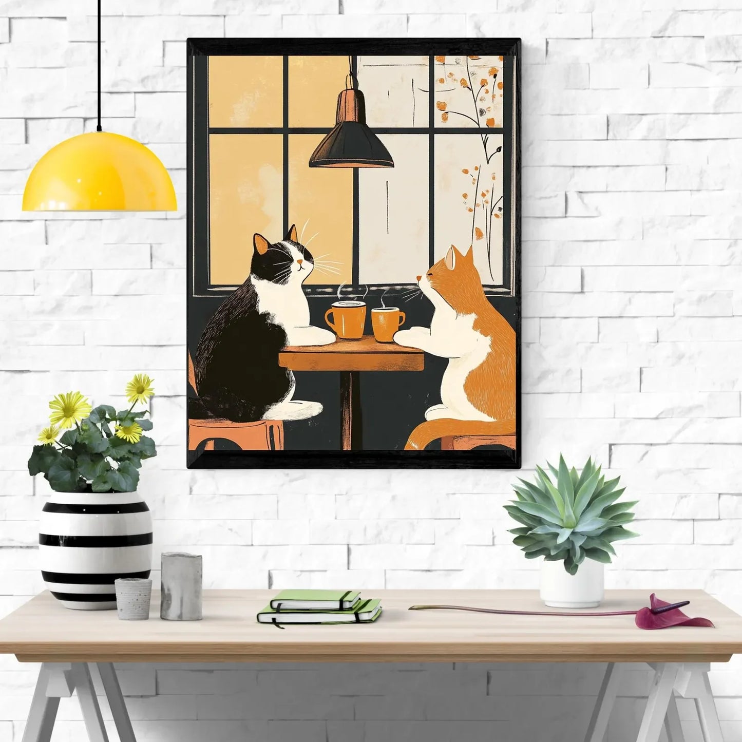 Funny Cat Coffee Canvas Wall Art | Vintage Cat Café Poster Canvas Wall Art Peaceful Pleasures Health and Wellness