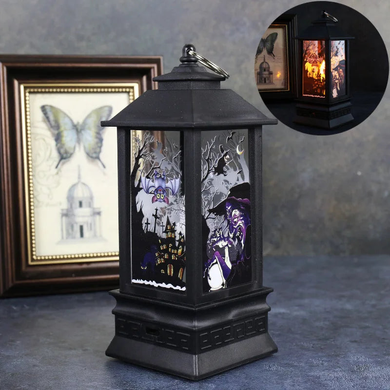 Halloween Pumpkin Castle Decorative Lamp Simulated Flame LED Light Small Hand Lantern For Holiday Outdoor Bar Garden Decoration Peaceful Pleasures Health and Wellness Candle Witch L Other