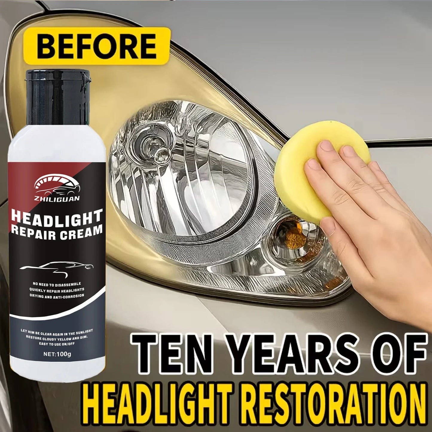 Car Headlight Restoration Kit – Remove Yellowing & Fog