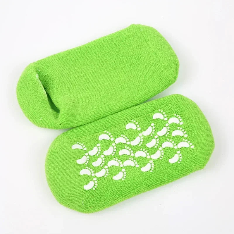 1 pair Reusable SPA Gel Socks Moisturizing Whitening Exfoliating Velvet Smooth Beauty Foot Care Silicone Socks Feet Care Peaceful Pleasures Health and Wellness green