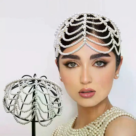 Vintage Pearl Headband – Layered Beaded Bridal Hair Hoop Bridal Hair Headband Oasis Select