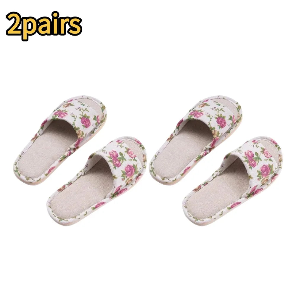 Women's Floral Indoor Slippers – Anti-Slip Flat Home Shoes