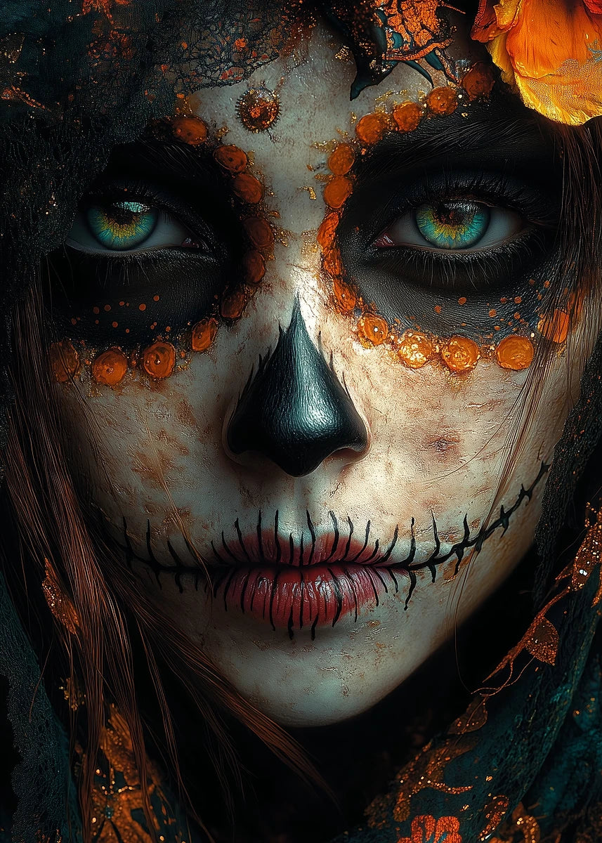 Day of the Dead Skull Girl Canvas Wall Art | Los Muertos Print