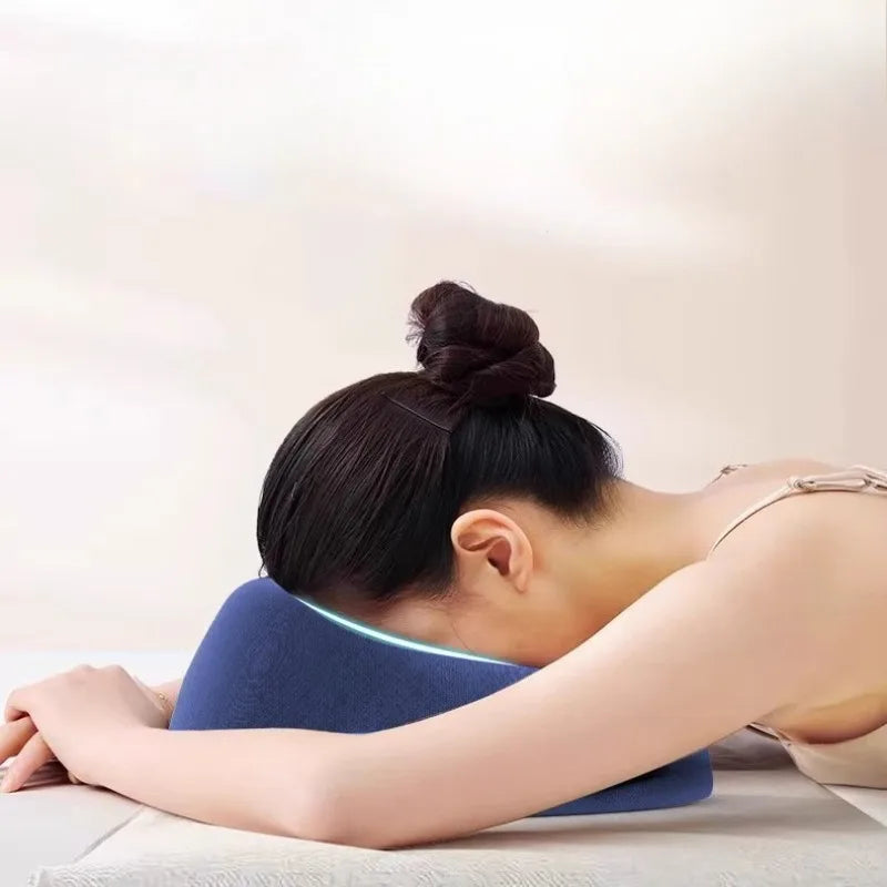 Ergonomics Lying Down Pillow Memory Foam Breathable Head Support Pillow Snap Body Massage Face Rest Pillow for Beauty Salon Peaceful Pleasures Health and Wellness Blue