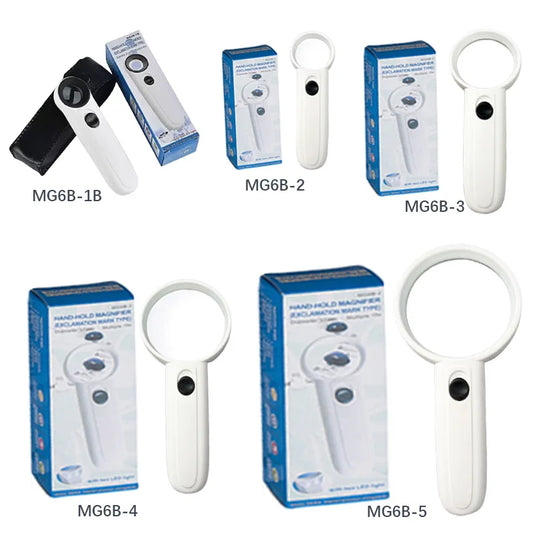 Magnifier 2 Led Light Identification Handheld Exclamation Mark Type Elderly Reading Magnifying Glass Peaceful Pleasures Health and Wellness 50MM