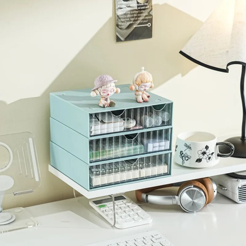 Stackable Drawer Organizer Multi-Functional Storage Box Large Capacity Desktop Stationery Holder Space-Saving Drawer Cabinet Peaceful Pleasures Health and Wellness 2L 1M Blue