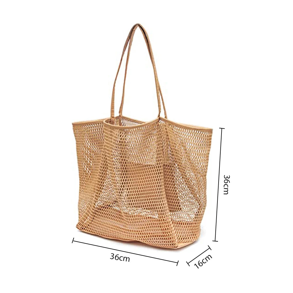 Large Capacity Foldable Nylon Mesh Shoulder Bag for Beach Travel Shopping Peaceful Pleasures Health and Wellness