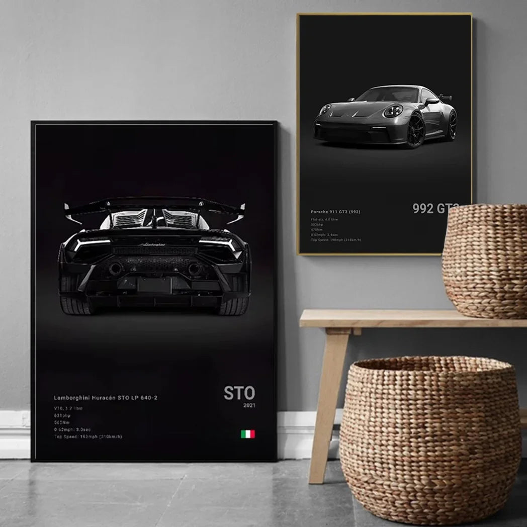 Famous Cars 918 GT3 G63 STO SLS Canvas Wall Art Print Poster Modern Home Decor Unframed Birthday Gift for Car Enthusiasts Peaceful Pleasures Health and Wellness