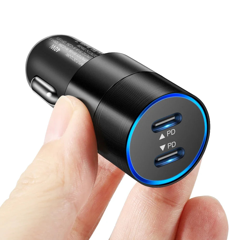 40W Dual USB-C PD Fast Car Charger – iPhone & Android