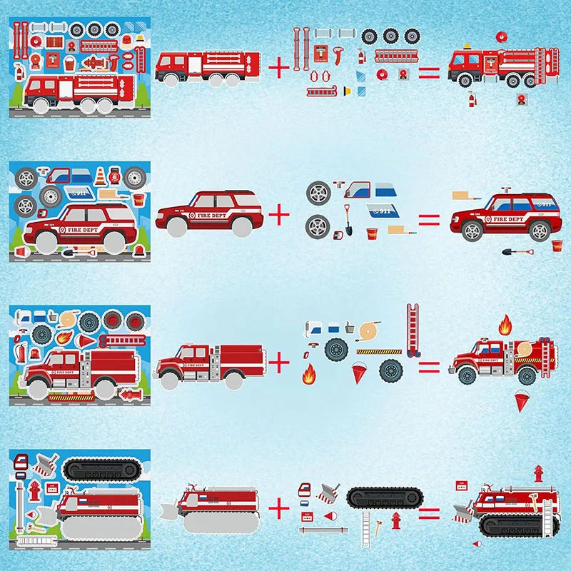 Make Fire Engine Stickers Kid DIY Toys Create Own Fireman Face