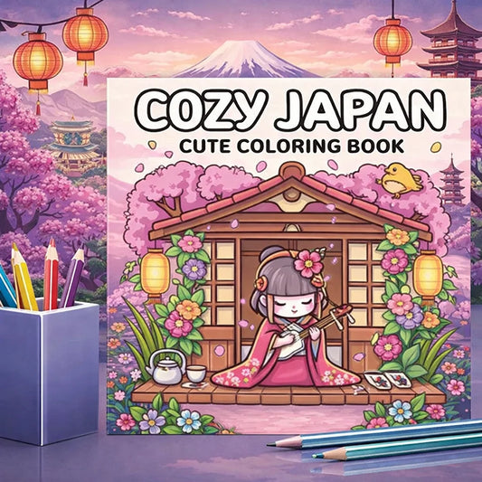 Cozy Japan Coloring Books Adults 28 Pages Cutie Colouring Book Peaceful Pleasures Health and Wellness