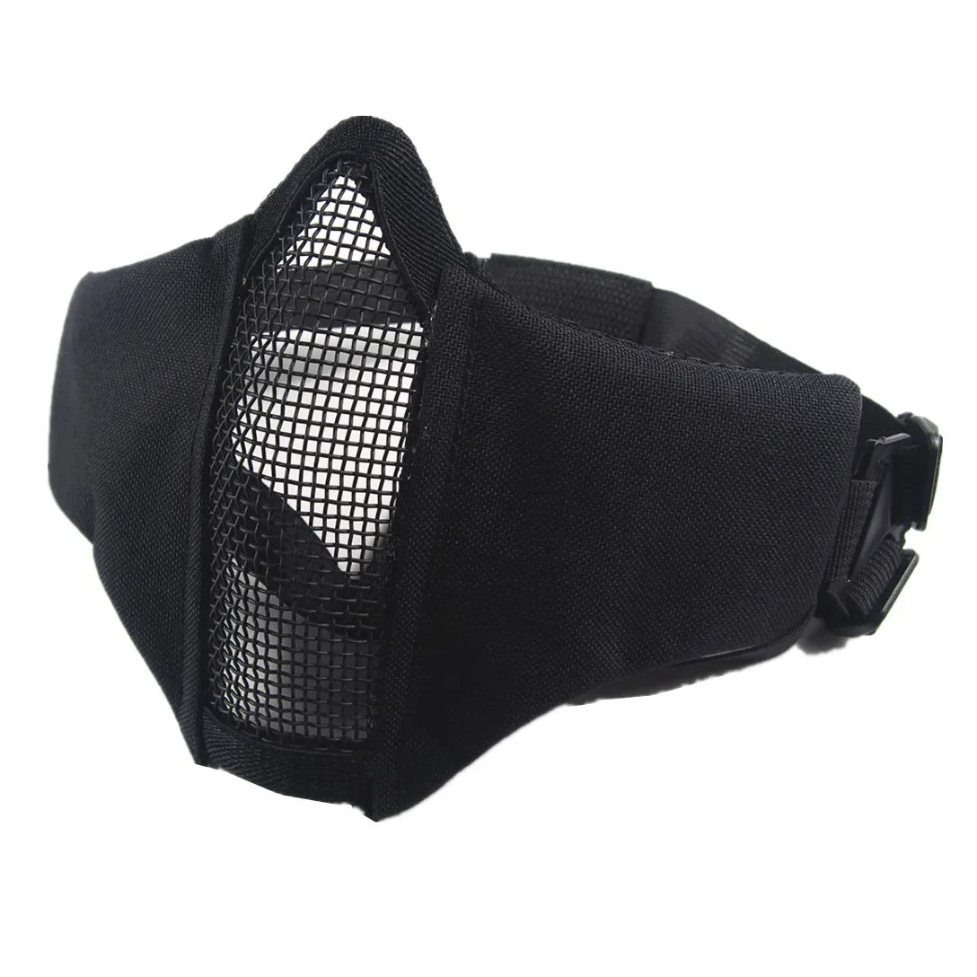 Tactical Half Face Protective Masks Airsoft Mask Foldable Metal Mesh Double Ribbon Adjustable For CS Wargame Hunting Paintball Peaceful Pleasures Health and Wellness Black