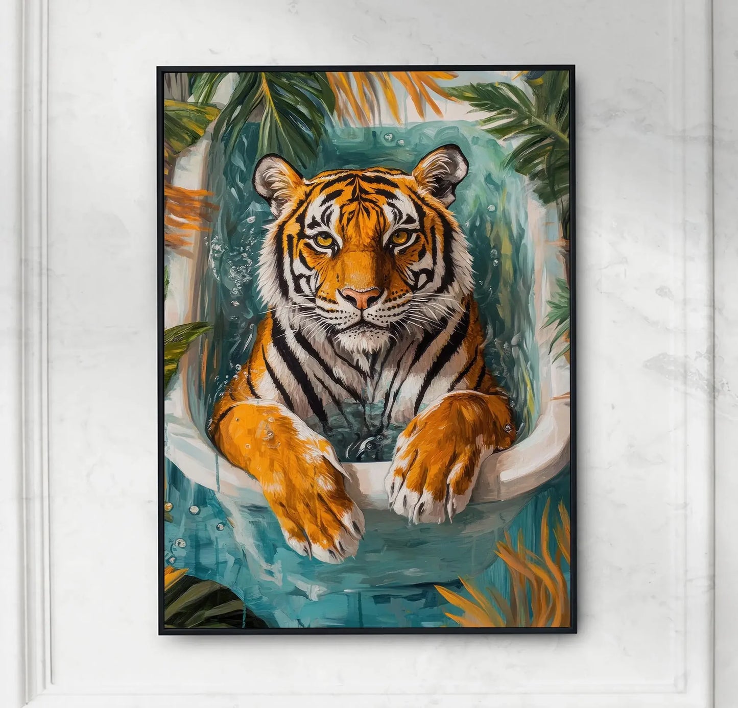 Funny Animals Swimming Pool Canvas Wall Art | Bathroom Decor