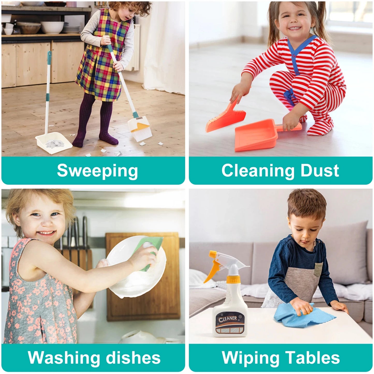 Kids Housework Supplies Cleaning Broom Dustpan Bucket Mop Play House