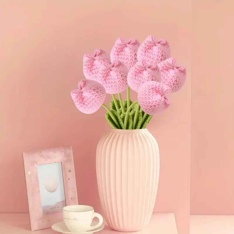 Handmade Crochet Tulip Bouquet | Artificial Flower Gift & Decor