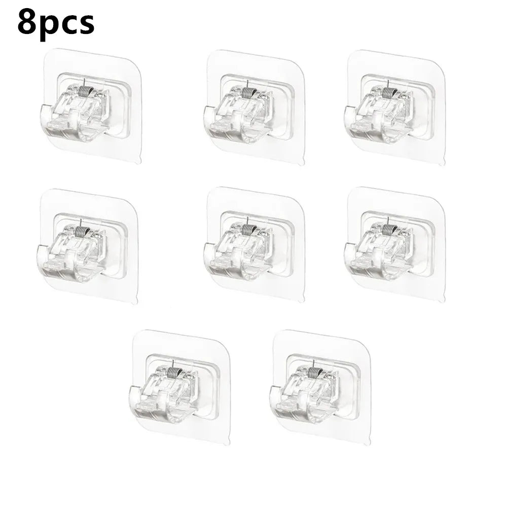 Self-Adhesive Curtain Rod Clip Hooks | No-Drill Wall Holder Set
