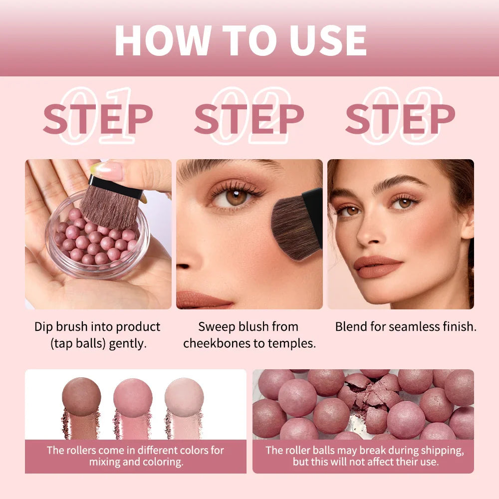 Roll-On Shimmer Blush with Brush – Lightweight, Long-Lasting