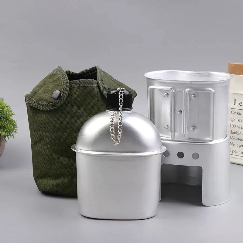 4-Piece Aluminum Canteen Cookware Set with Alcohol Stove & Bag