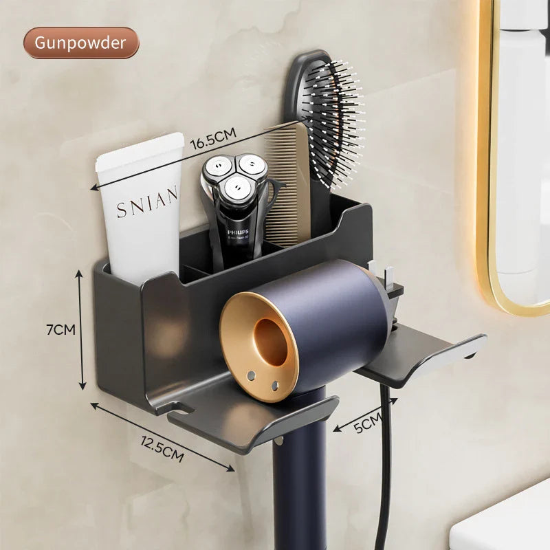 Wall-Mounted Hair Dryer Holder & Bathroom Organizer