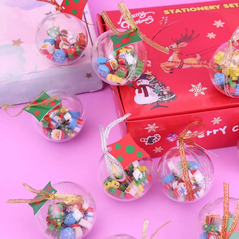 Kawaii Christmas Mini Eraser Ball Set – 22pcs Santa & Snowman
