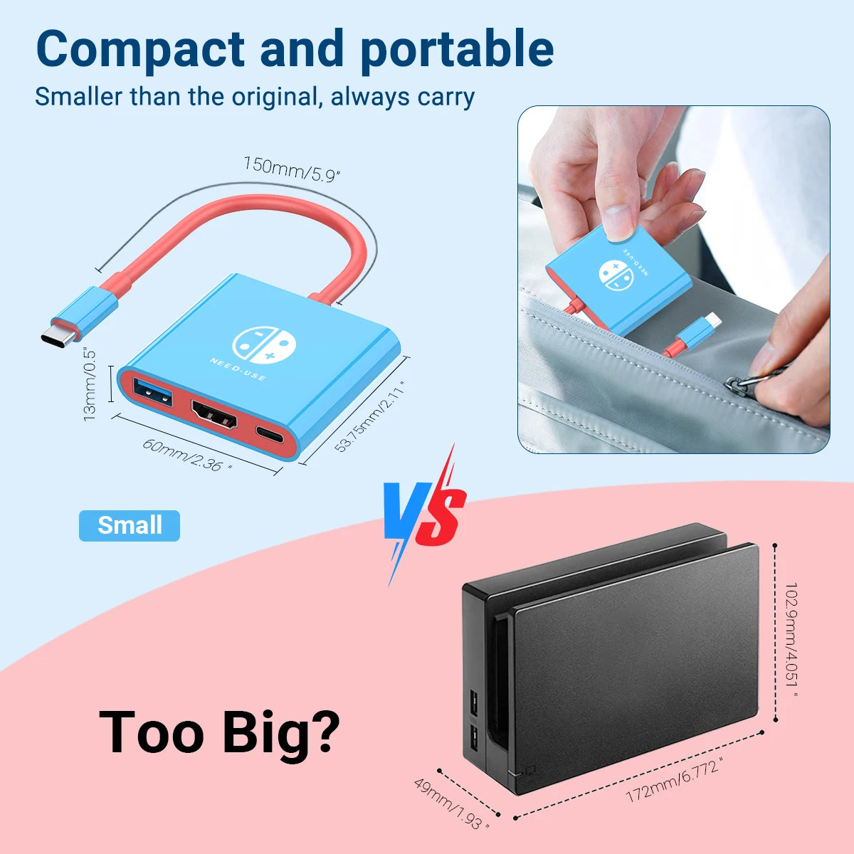 Gopala 3-in-1 USB-C Hub | HDMI, USB 3.0 & 100W PD Dock