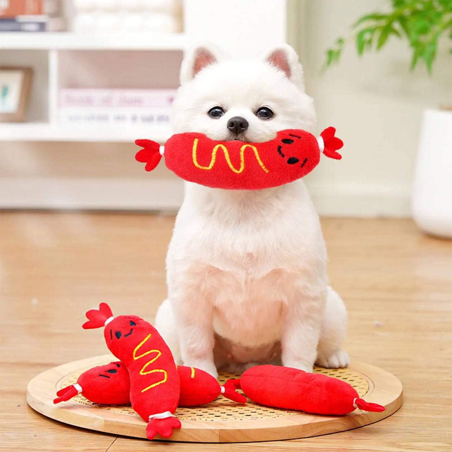 Hot Dog Squeaky Plush Dog Toy – Interactive Chew & Fetch Toy