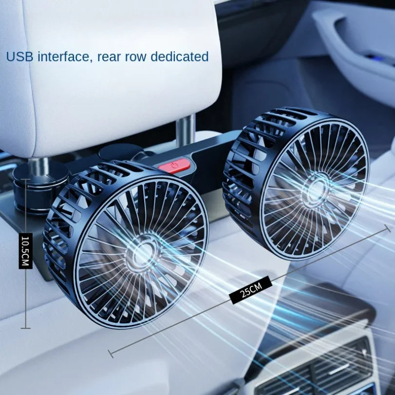 3-Speed USB Car Seat Cooling Fan | Dual Head 360° Rotation