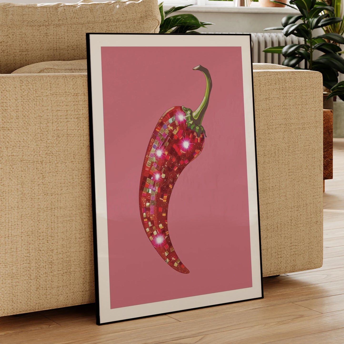 Glitter Disco Ball Red Pepper Canvas Wall Art Print | Home Decor
