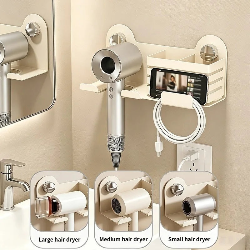Punch-Free Wall Mount Hair Dryer Holder | Suction Cup Rack