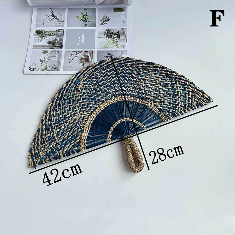 Handwoven Straw Fan – Semi-Circular Decorative Summer Fan