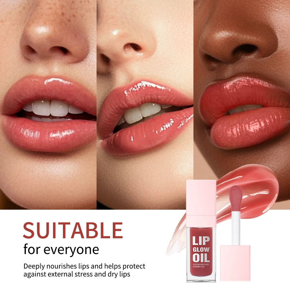 Crystal Lip Glow Oil Cherry Pink Lips Plumper Gloss Hydrating Plumping Lips Coat Tinted Lip Plumper Serum Lips Glow Oil Makeup Peaceful Pleasures Health and Wellness