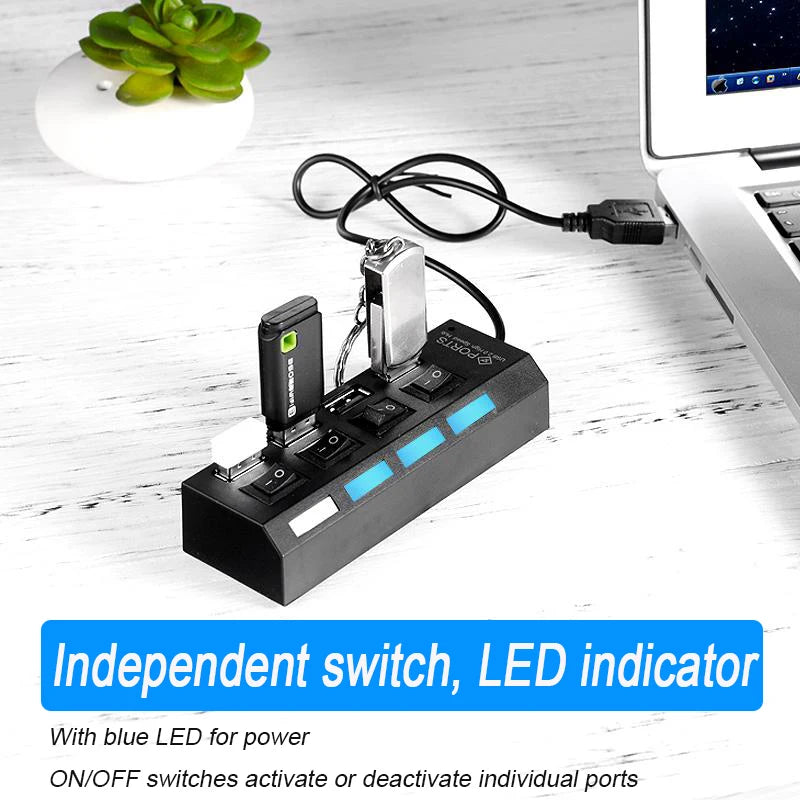 4/7 Port USB 2.0 Hub Splitter with LED Switch | PC & Laptop