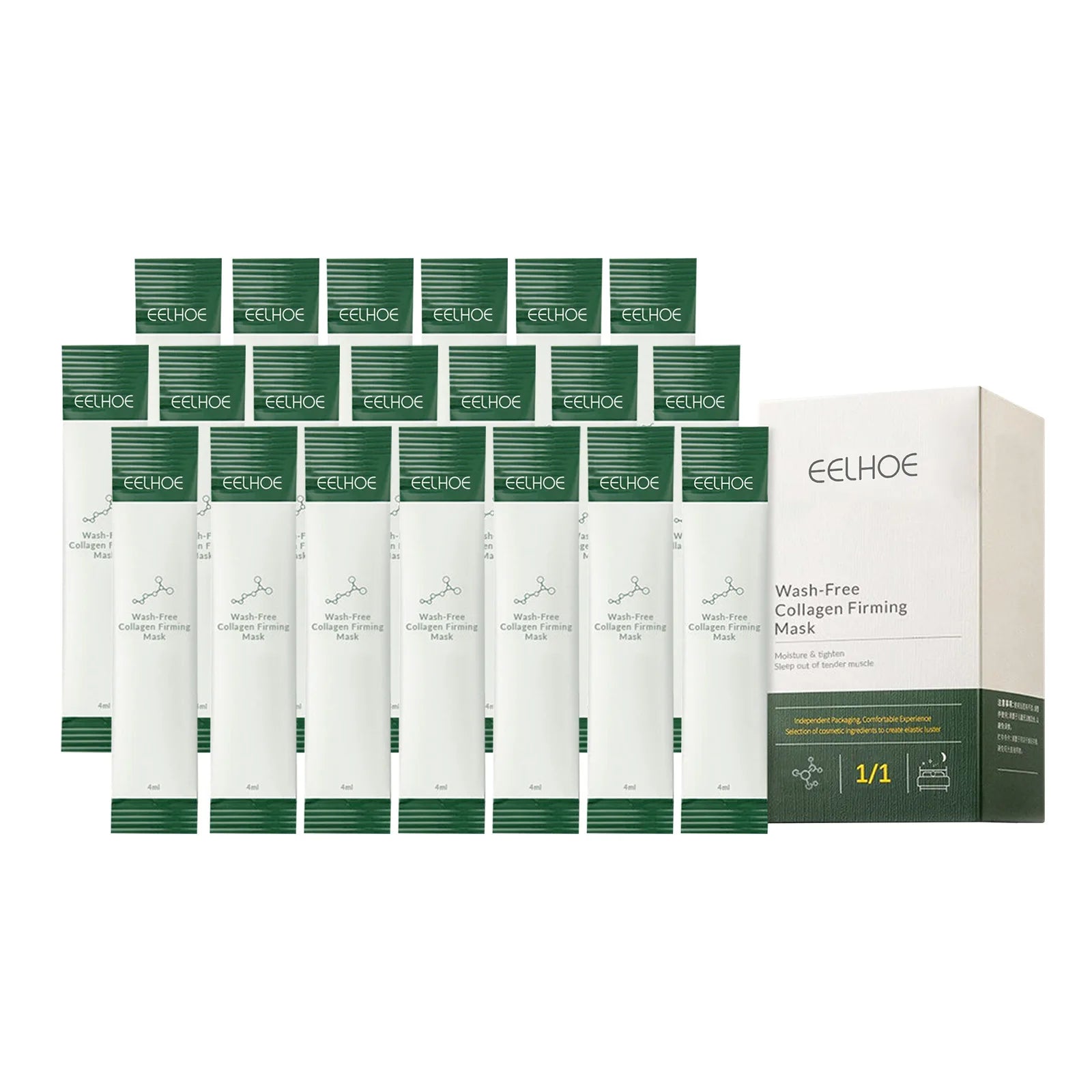 EELHOE Korean Collagen Firming Wash-Free Mask Protein Portable Anti-Aging Hydrating Frozen Face Sleeping Mask for Women and Men Peaceful Pleasures Health and Wellness 20pcs