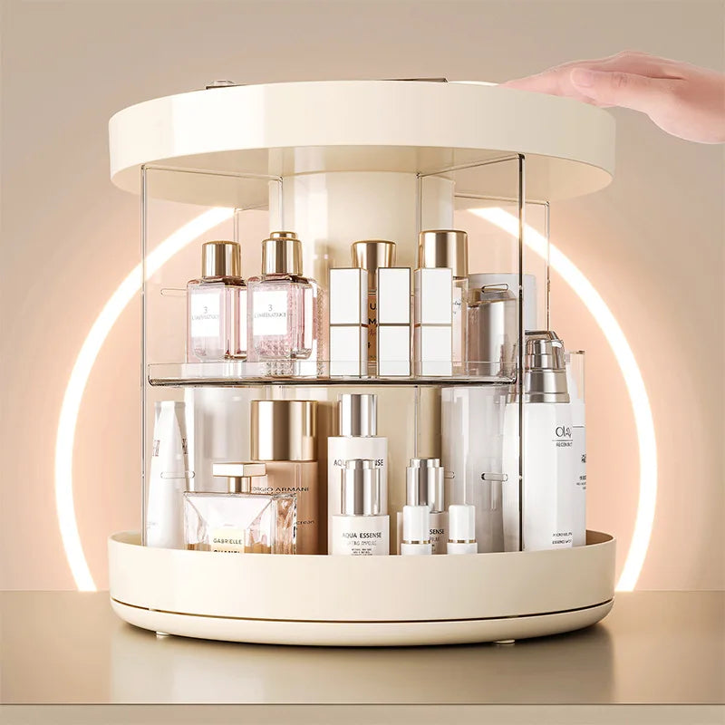 Elegant Premium 360 Rotating Clear Multifunctional Cosmetic Organizer with Brush Holder and Lipstick Tray for Vanity Desk Peaceful Pleasures Health and Wellness